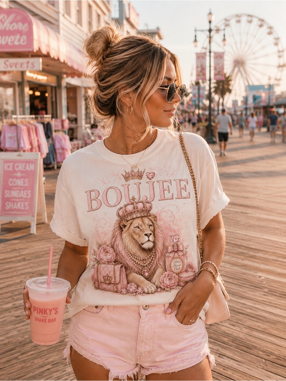 Boujee Lion Graphic Tee - Cream Pink S-5x